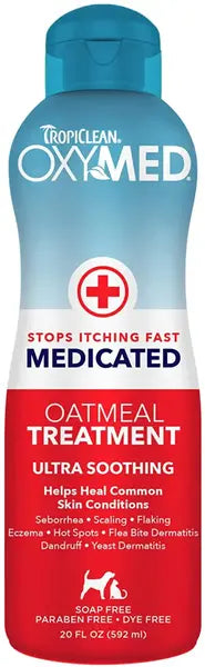 TropiClean OxyMed Medicated Itch Relief Oatmeal Dog Conditioner Treatment Rinse Медицински Балсам - успокояващ балсам за кучета и котки с чувствителна кожа 355ml