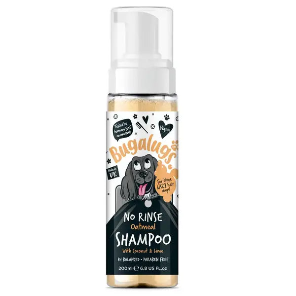 BugaLugs Oatmeal Успокояващ Сух Шампоан Пяна за кучета без Изплакване 200ml