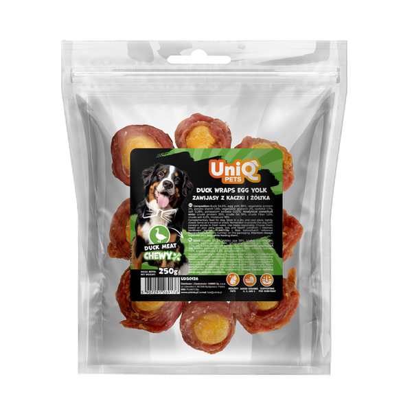 Uniq Pets Dog Snacks Handcraft Duck Wraps Egg Yolk лакомства за кучета с патешко и яйчен жълтък, 250 g