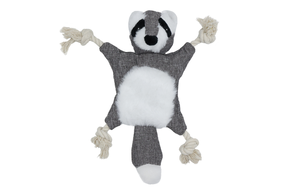 Uniq Pets Plush Dog Toy Rustly Rustling Raccoon плюшена шумоляща играчка миеща мечка за кучета с въжета, 28 x 26 x 6 cm