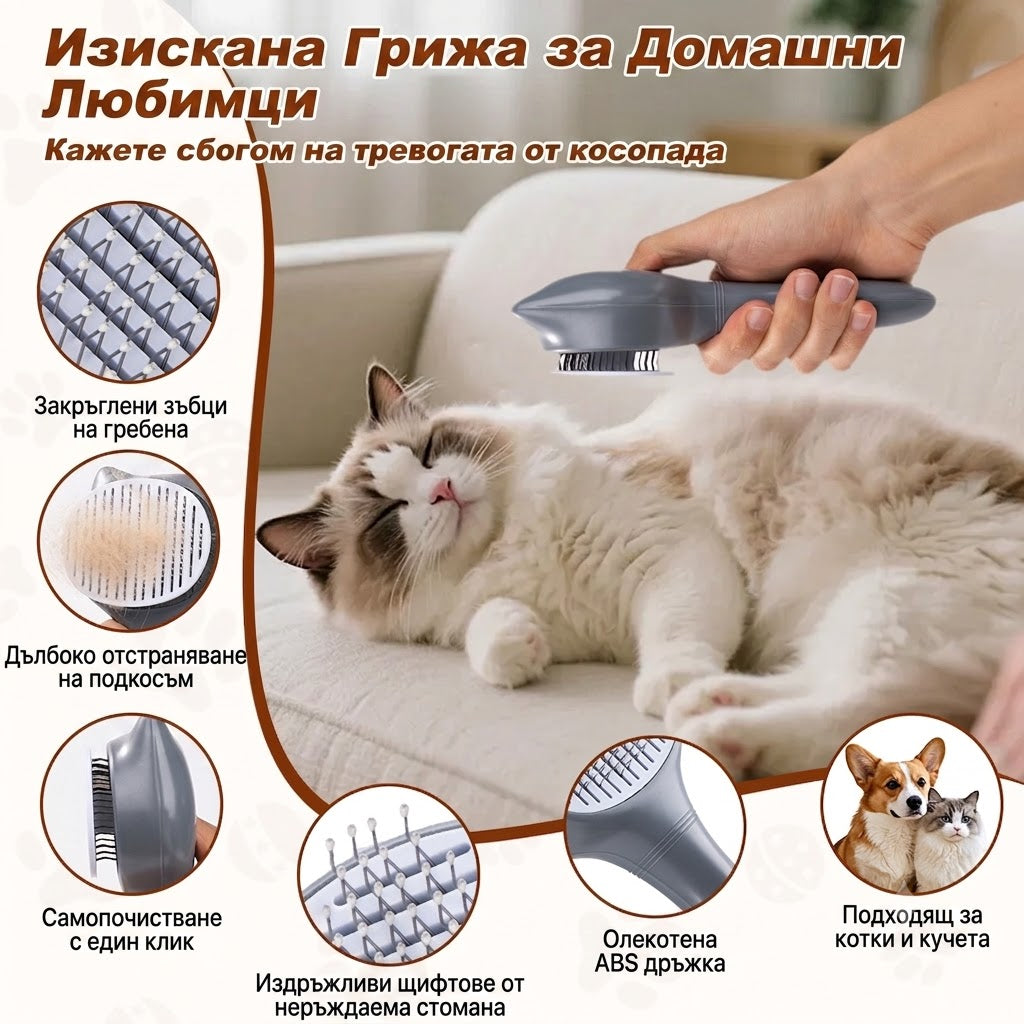 Uniq Pets Grooming BeautyCare Cat-Shaped Comb розов груминг гребен за котки