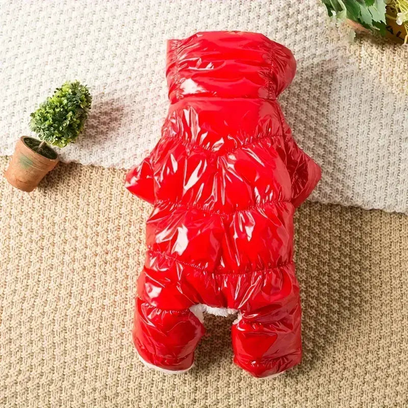 Glossy Red – лъскав червен зимен гащеризон за кучета
