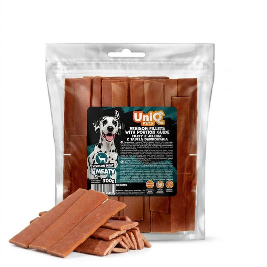 Uniq Pets Meaty Venison Strips – месни лакомства за кучета с еленско, 300 г