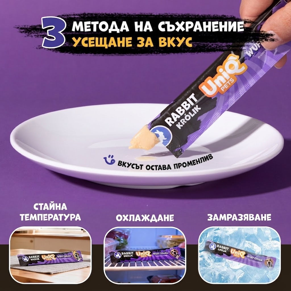 UniQ Pets Dog Snacks Wuffcream Rabbit Кремообразно лакомство за кучета със заешко, 1 брой