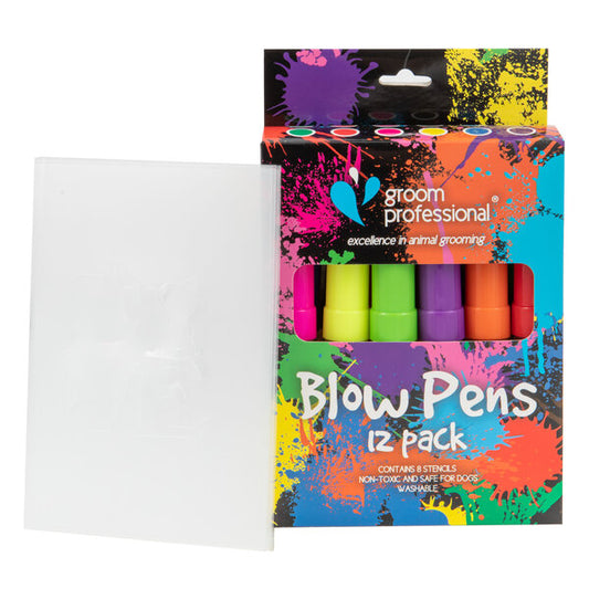 Groom Professional Creative Blow Pens 12 Pack With Stencils цветни писалки за русуване върху козина