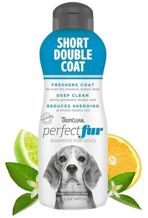TropiClean PerfectFur Short Double Coat Deodorizing & Shed Reducing Dog Shampoo Шампоан за кучета с къса, двойна козина 473ml