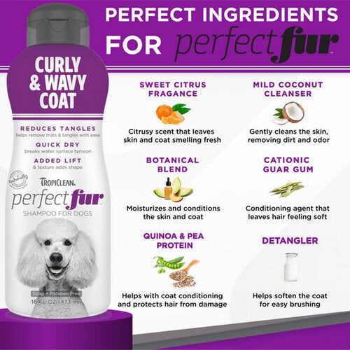 TropiClean PerfectFur Detangling Curly & Wavy Coat Dog Shampoo Шампоан за кучета с къдрава и вълнист