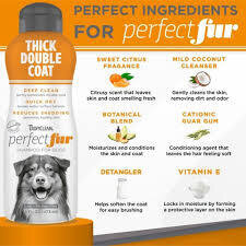 TropiClean PerfectFur Thick Double Coat Shed Reducing Dog Shampoo Шампоан за кучета с гъста, двойна козина 473ml