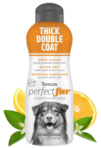 TropiClean PerfectFur Thick Double Coat Shed Reducing Dog Shampoo Шампоан за кучета с гъста, двойна