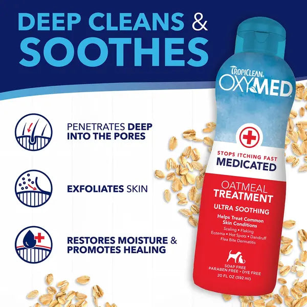 TropiClean OxyMed Medicated Itch Relief Oatmeal Dog Conditioner Treatment Rinse Медицински Балсам - успокояващ балсам за кучета и котки с чувствителна кожа 355ml