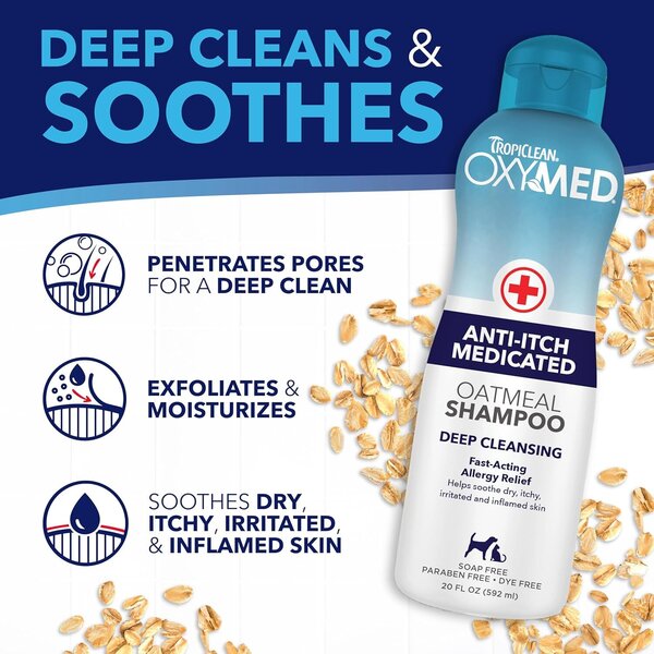 TropiClean OxyMed Medicated Anti-Itch Oatmeal Shampoo + TropiClean OxyMed Treatment Rinse Комплект Медицински шампоан против сърбеж с овесени ядки + Балсам 2*355ml
