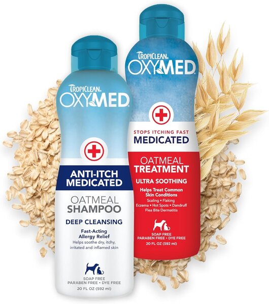 TropiClean OxyMed Medicated Anti-Itch Oatmeal Shampoo + TropiClean OxyMed Treatment Rinse Комплект М