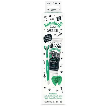 Bugalugs Dental Care Kit Toothpaste Gel with Triple Headed Toothbrush for Dogs & Cats Сет за зъби за кучета и котки
