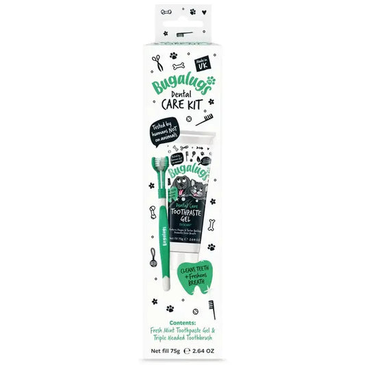 Bugalugs Dental Care Kit Toothpaste Gel with Triple Headed Toothbrush for Dogs & Cats Сет за зъби за