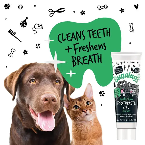 Bugalugs Dental Care Toothpaste Gel with Fresh Mint for Dogs & Cats Гел за почистване на зъби за кучета и котки 75gr
