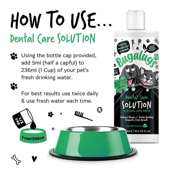 BugaLugs Dental Care Solution Water Additive for Dogs & Cats Добавка за Вода за Дентална Грижа 490ml