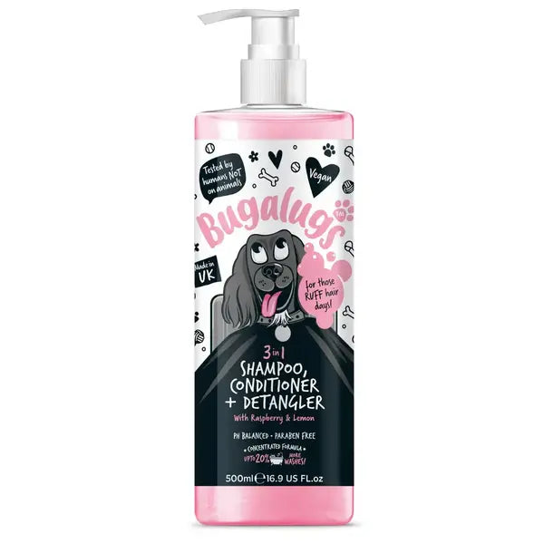 BugaLugs 3-in-1 Raspberry & Lemon Dog Shampoo, Conditioner & Detangler – Шампоан, Балсам и Спрей за Разресване