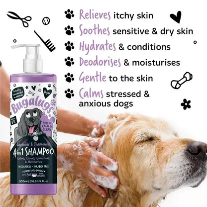 BugaLugs 4-in-1 Lavender & Chamomile Calming Dog Shampoo – Лавандула & лайка успокояващ шампоан 4-в-1 за кучета