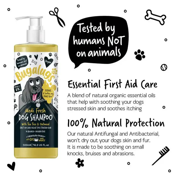 BugaLugs Medi Fresh Dog Shampoo Medi Fresh Tea Tree & Oatmeal – Медицински Антибактериален Шампоан