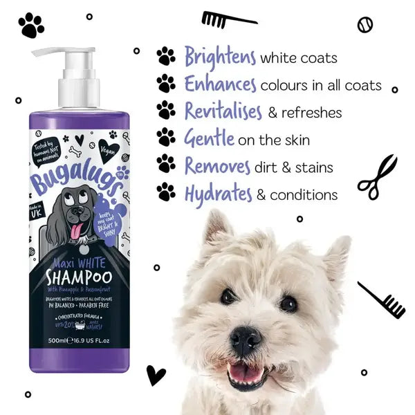 BugaLugs Maxi White Whitening Dog Shampoo – Шампоан за кучета избелващ