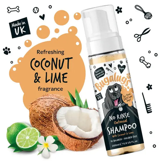 BugaLugs Oatmeal Успокояващ Сух Шампоан Пяна за кучета без Изплакване 200ml