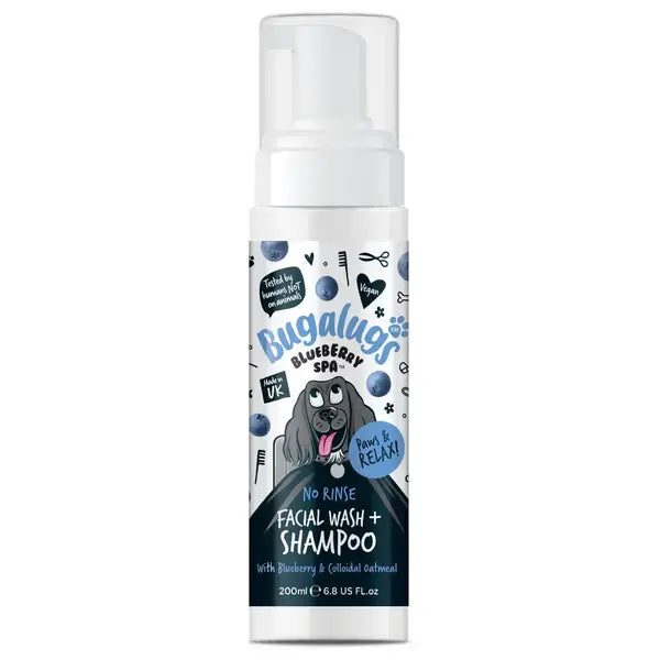 BugaLugs Blueberry Spa No Rinse Facial Wash + Shampoo with Blueberry & Colloidal Oatmeal for Dogs Почистваща Пяна за Лице без Изплакване 200ml