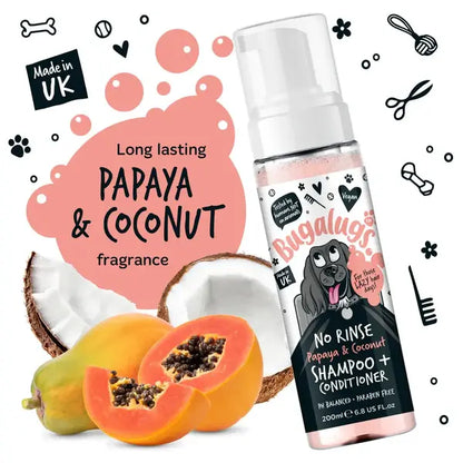 BugaLugs No Rinse Papaya & Coconut Dog Shampoo & Conditioner Сух Шампоан и Балсам 2в1 200ml