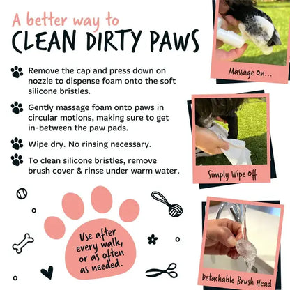 Bugalugs Papaya & Coconut No-Rinse Paw Cleaner - Пяна за почистване на лапи с аромат на папая и кокос и четка 200 мл