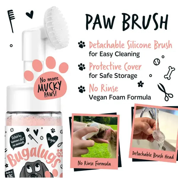Bugalugs Papaya & Coconut No-Rinse Paw Cleaner - Пяна за почистване на лапи с аромат на папая и кокос и четка 200 мл