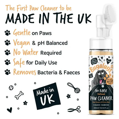 Bugalugs Oatmeal No-Rinse Paw Cleaner - Пяна за почистване на лапи с овес и четка без изплакване 200 мл