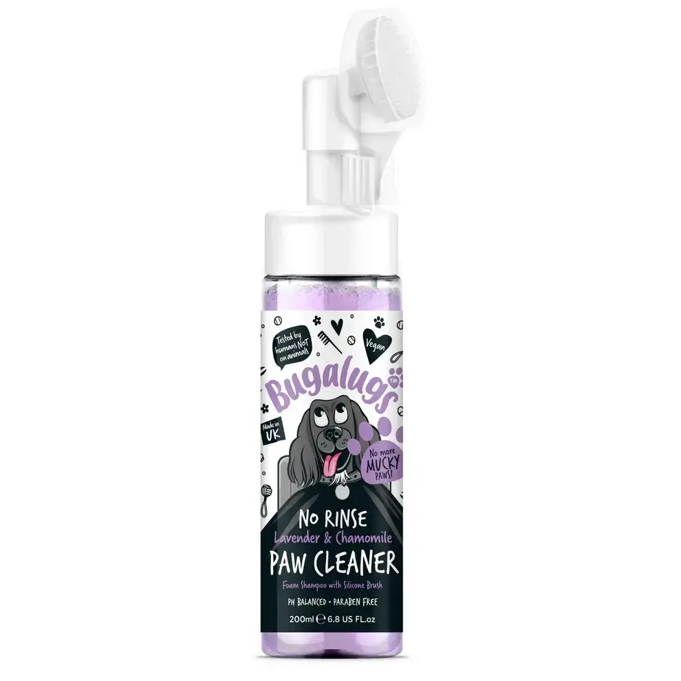 Bugalugs Lavender & Chamomile No-Rinse Paw Cleaning Foam with Brush, 200 ml