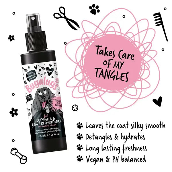 BugaLugs 2 in 1 Detangler & Leave in Conditioner with Raspberry & Lemon Спрей за Разресване 2в1 с Малина и Лимон for Dogs