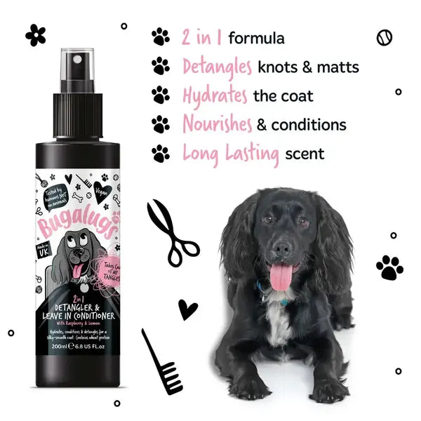 BugaLugs 2 in 1 Detangler & Leave in Conditioner with Raspberry & Lemon Спрей за Разресване 2в1 с Малина и Лимон for Dogs