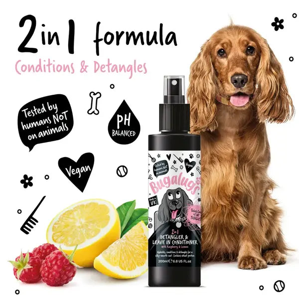 BugaLugs 2 in 1 Detangler & Leave in Conditioner with Raspberry & Lemon Спрей за Разресване 2в1 с Малина и Лимон for Dogs