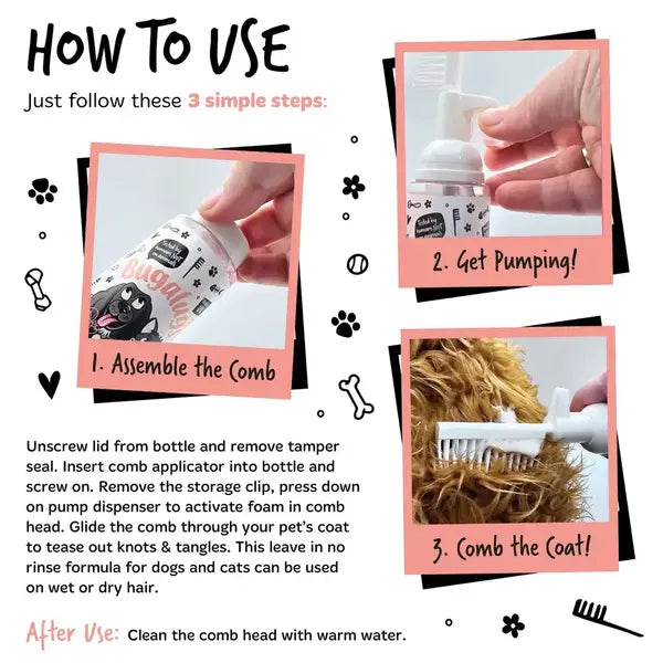 2 in 1 Papaya & Coconut Detangling Foam Comb for Dogs & Cats Пяна за Разресване 2в1 с Гребен 150ml