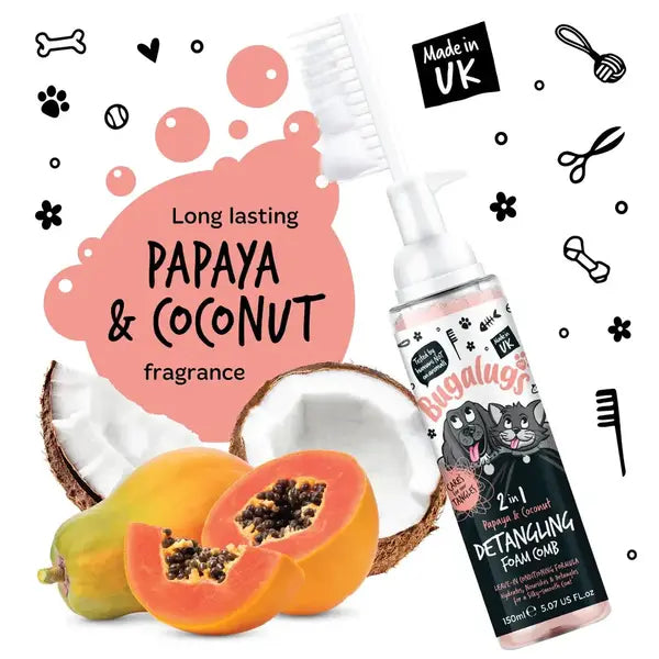 2 in 1 Papaya & Coconut Detangling Foam Comb for Dogs & Cats Пяна за Разресване 2в1 с Гребен 150ml