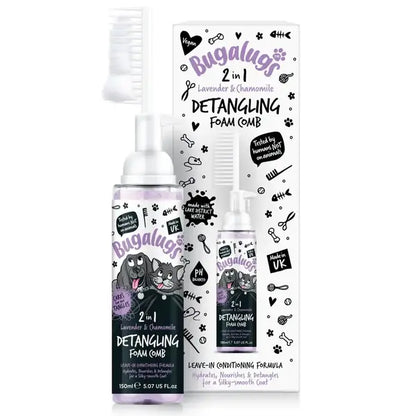 BugaLugs 2 in 1 Lavender & Chamomile Detangling Foam Comb for Dogs & Cats Успокояваща Пяна за Разресване 2в1 с Гребен 150ml