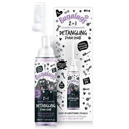 BugaLugs 2 in 1 Lavender & Chamomile Detangling Foam Comb for Dogs & Cats Успокояваща Пяна за Разрес