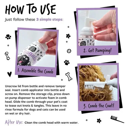 BugaLugs 2 in 1 Lavender & Chamomile Detangling Foam Comb for Dogs & Cats Успокояваща Пяна за Разресване 2в1 с Гребен 150ml