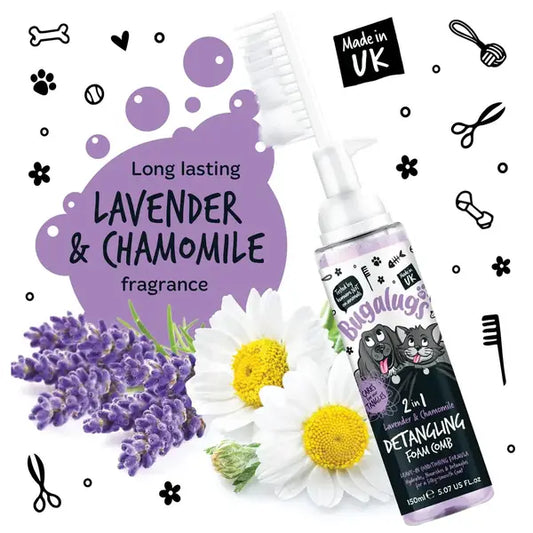 BugaLugs 2 in 1 Lavender & Chamomile Detangling Foam Comb for Dogs & Cats Успокояваща Пяна за Разрес