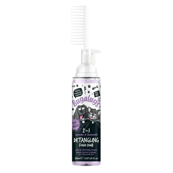BugaLugs 2 in 1 Lavender & Chamomile Detangling Foam Comb for Dogs & Cats Успокояваща Пяна за Разресване 2в1 с Гребен 150ml