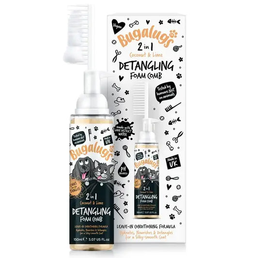 BugaLugs 2 in 1 Coconut & Lime Detangling Foam Comb for Dogs & Cats Пяна за Разресване 2в1 с Гребен