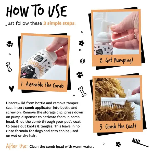 BugaLugs 2 in 1 Coconut & Lime Detangling Foam Comb for Dogs & Cats Пяна за Разресване 2в1 с Гребен 150ml