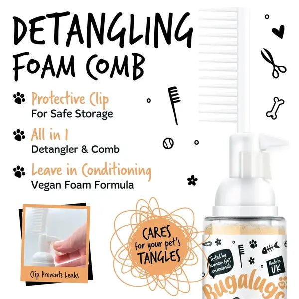 BugaLugs 2 in 1 Coconut & Lime Detangling Foam Comb for Dogs & Cats Пяна за Разресване 2в1 с Гребен 150ml