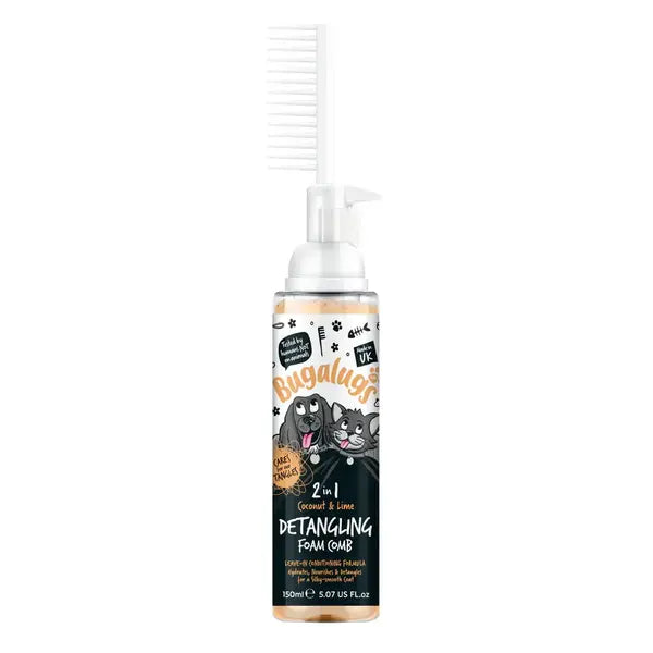 BugaLugs 2 in 1 Coconut & Lime Detangling Foam Comb for Dogs & Cats Пяна за Разресване 2в1 с Гребен 150ml