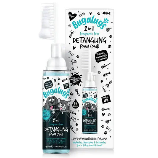 BugaLugs 2 in 1 Fragrance Free Detangling Foam Comb for Dogs & Cats Пяна за Разресване с Гребен Без