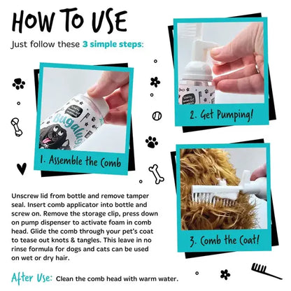 BugaLugs 2 in 1 Fragrance Free Detangling Foam Comb for Dogs & Cats Пяна за Разресване с Гребен Без Аромат 150ml