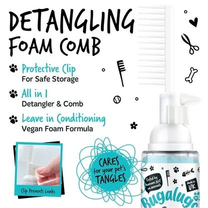 BugaLugs 2 in 1 Fragrance Free Detangling Foam Comb for Dogs & Cats Пяна за Разресване с Гребен Без Аромат 150ml