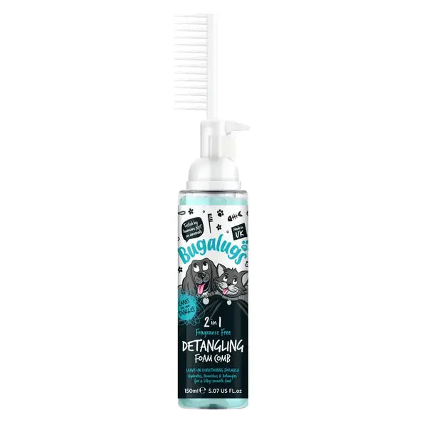 BugaLugs 2 in 1 Fragrance Free Detangling Foam Comb for Dogs & Cats Пяна за Разресване с Гребен Без Аромат 150ml