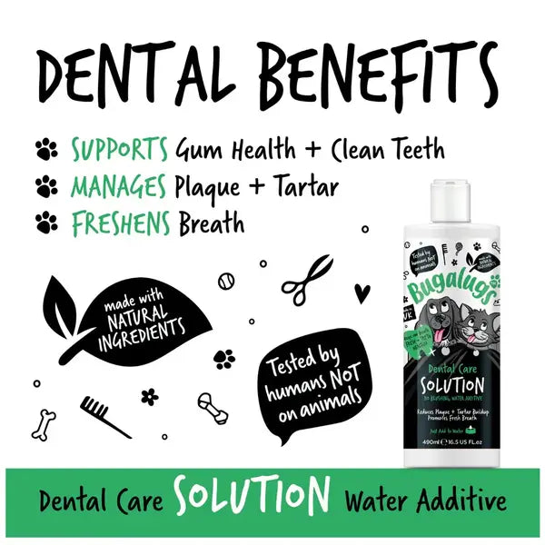 BugaLugs Dental Care Solution Water Additive for Dogs & Cats Добавка за Вода за Дентална Грижа 490ml
